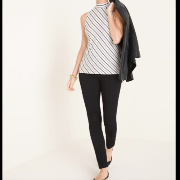 Chico's Striped Mock Neck Tank Top Sz 2 (L/12) #1T - Picture 2 of 9